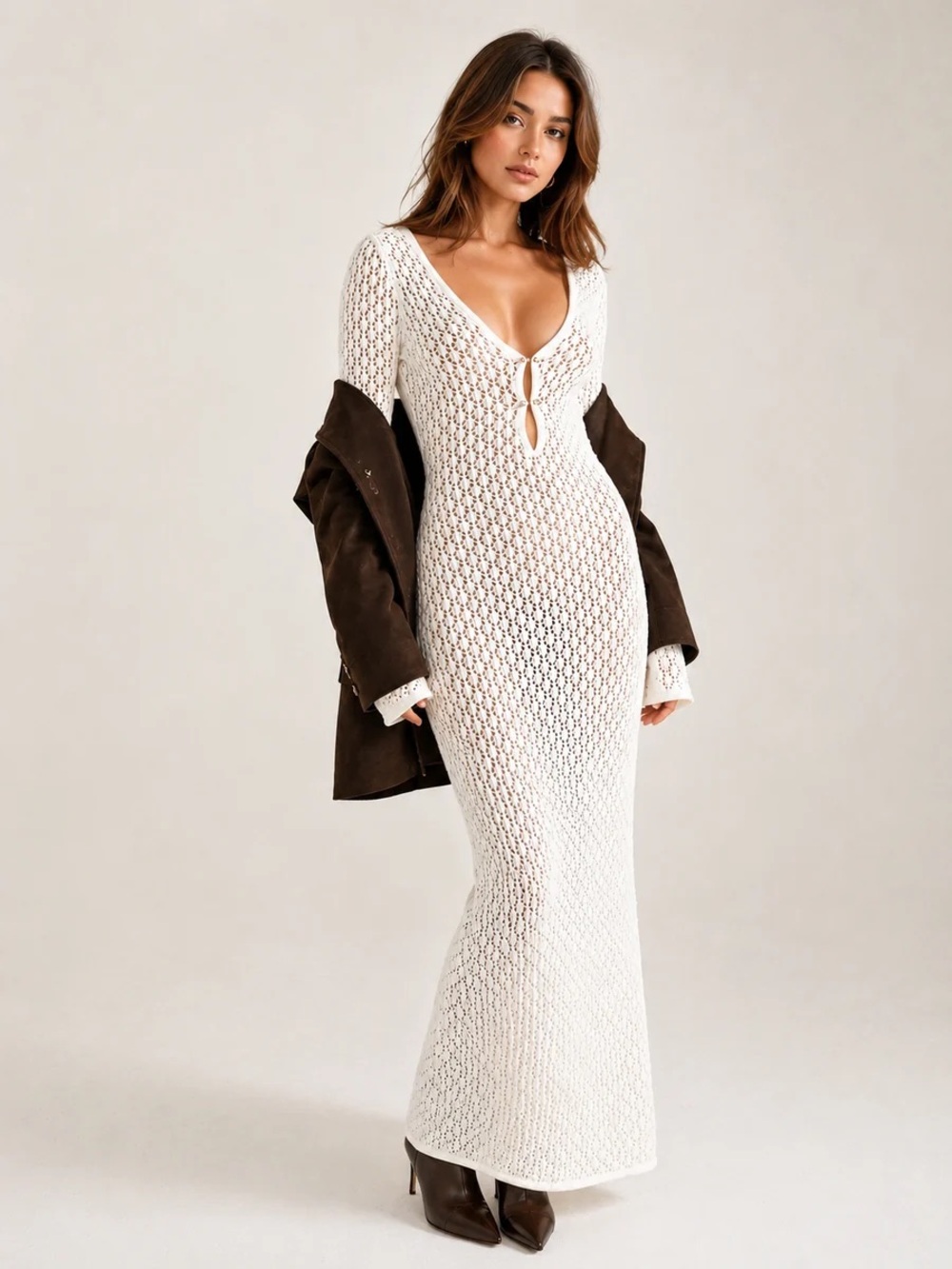 Commense Cover Up Long Sleeve Open Back Long Press